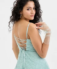 Say Yes Juniors' Beaded-Soutache Ball Gown