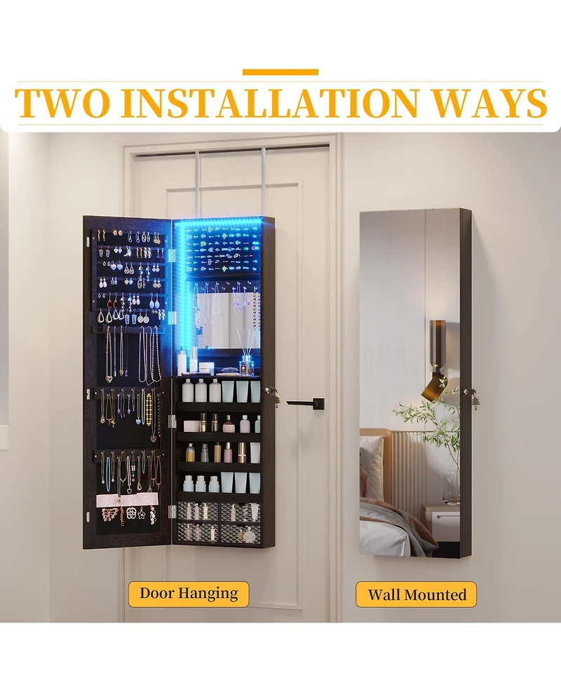 Vlsrka Wall/Door Mounted Led Jewelry Storage Mirror Cabinet