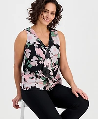 Kasper Women's Printed Ruffled Sleeveless Blouse