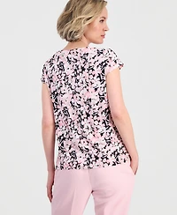 Kasper Women's Floral Pleat-Front Cap-Sleeve Top