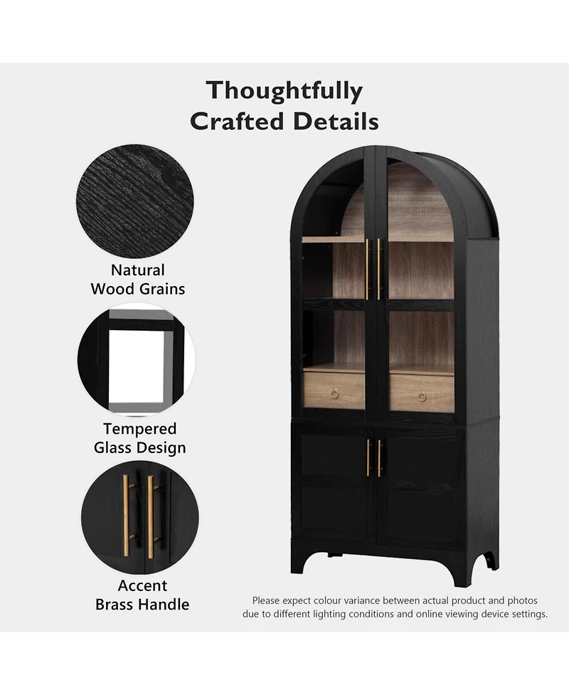 Boyel Living 71" Tall Arched Kitchen Pantry Cabinet with Door Shelves, Farmhouse Storage Open & Adjustable Shelves