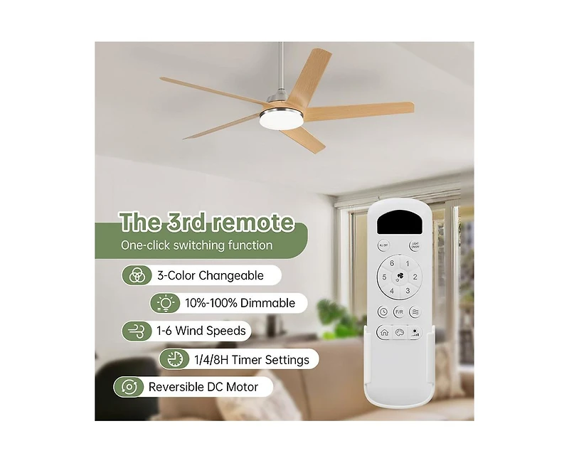 Sofucor 52-inch Modern Sand Nickel 5-Blade Tri-Color Dimming Ceiling Fan with Remote Control and Timing Function for Indoor