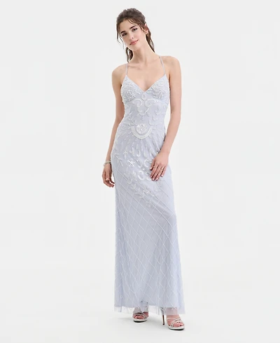 Jump Juniors' Beaded-Mesh Evening Gown