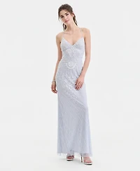 Jump Juniors' Beaded-Mesh Evening Gown