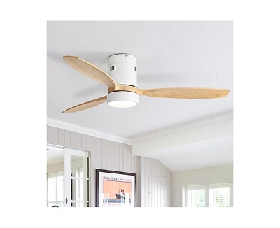 Sofucor 52-inch Modern White 3-Blade Flush Mount with Light and Remote Control