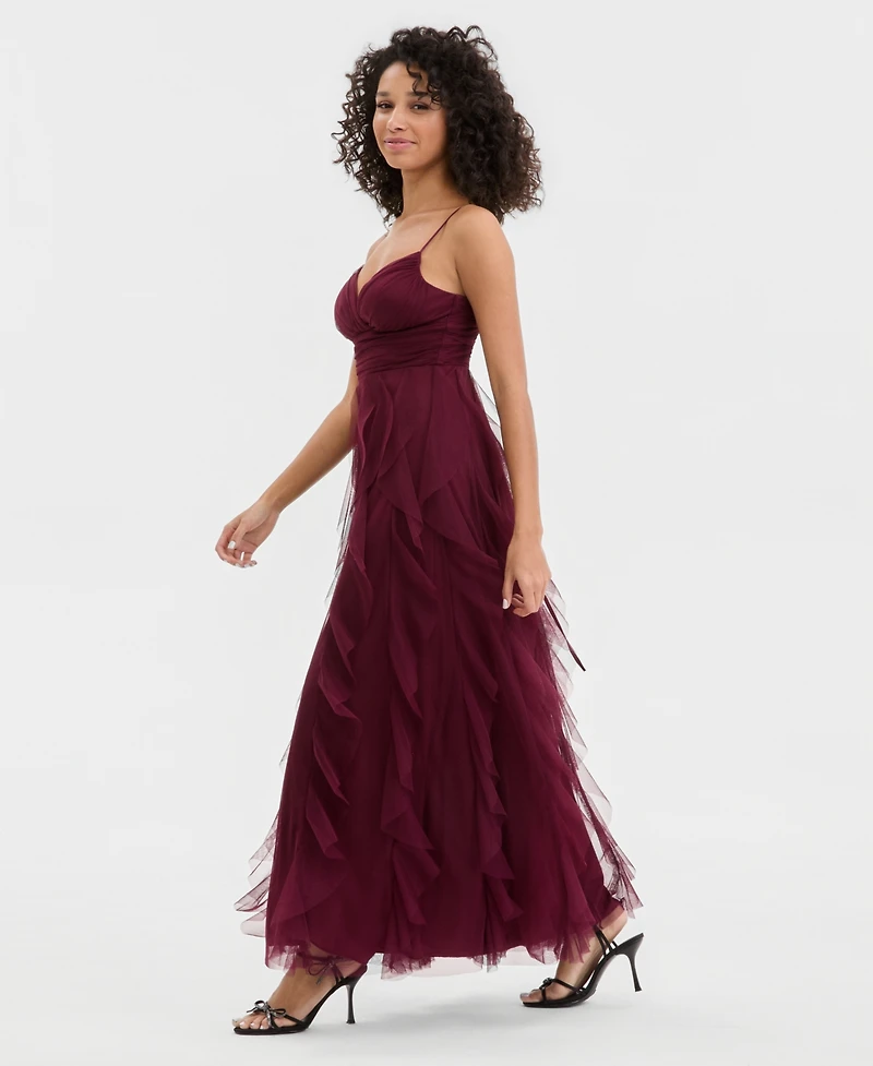 pear culture Juniors' Strappy V-Neck Lace Ball Gown