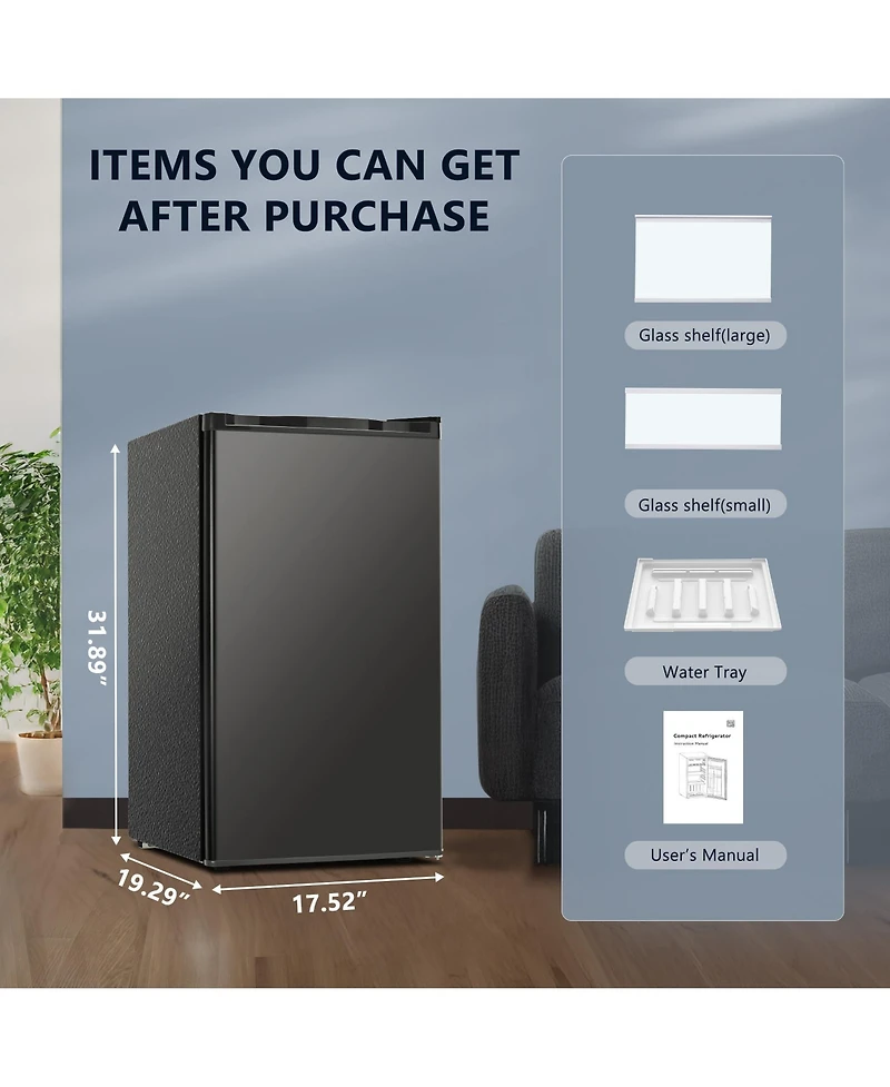 Euhomy 3.2 Cu.Ft Single Door Mini Fridge with Freezer