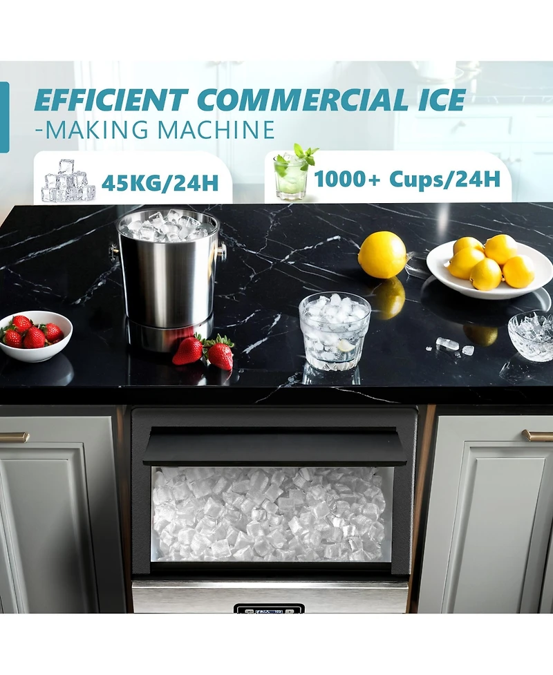 Euhomy 33-lb Ice Storage 100-lb Ice Per day Cubed Ice Maker with Scoop in Silver