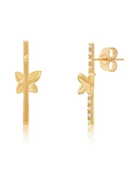 Suzy Levian New York Sterling Silver Cubic Zirconia Flower Accent Line Drop Earrings