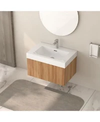 Boyel Living 30 X22 Bathroom Vanity X2013 Wall Mount Floating Cabinet Acacia Plywood Finish Integrated Sink Basin