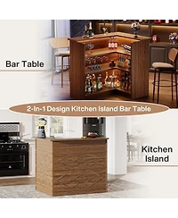 Tribesigns L-Shaped Kitchen Island, with Storage Shelves & Wine Glass Holder, Brown
