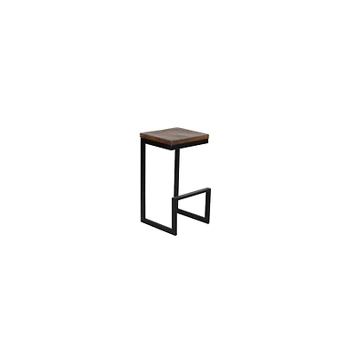 Porter Designs Cube Solid Wood & Metal Bar Stool, Brown (Set of 2