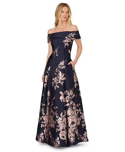 Adrianna Papell Women's Floral Print Off-The-Shoulder Dress