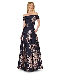 Adrianna Papell Women's Floral Print Off-The-Shoulder Dress