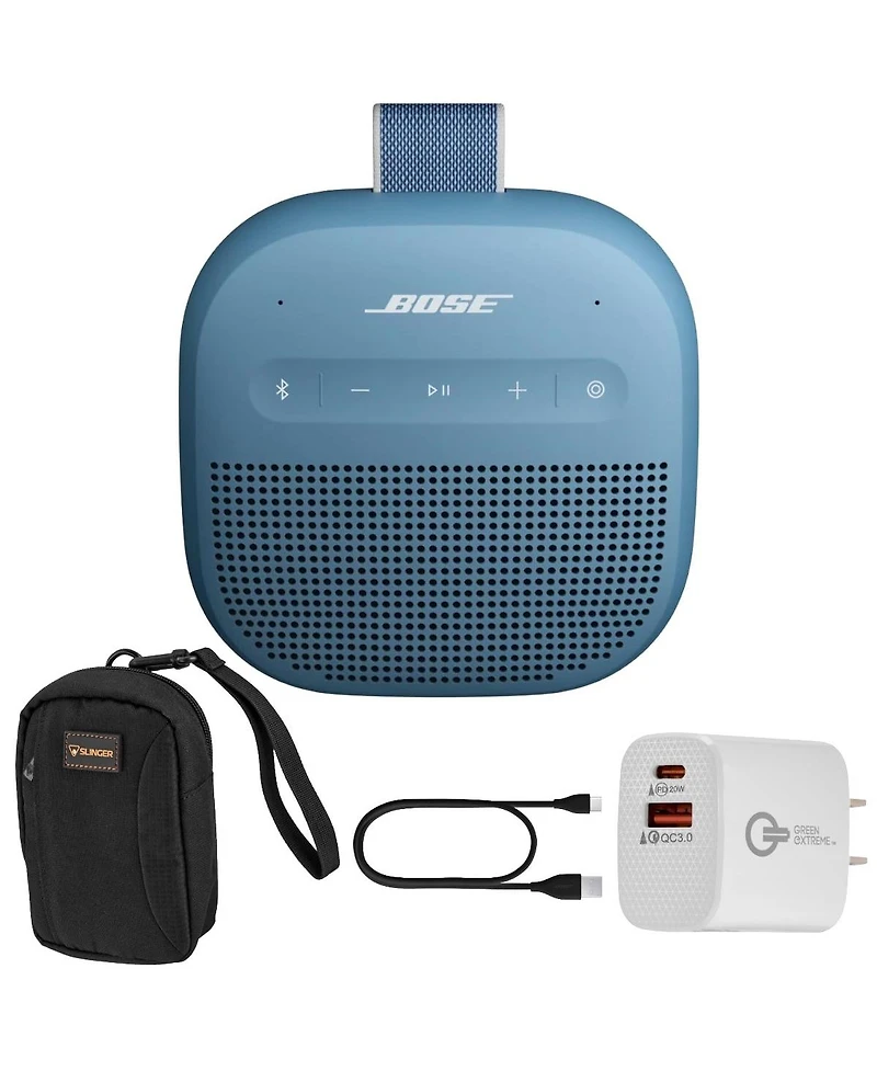 Bose SoundLink Micro 2nd Gen Bluetooth Speaker, Blue Dusk + Case + 20W Wall Charger