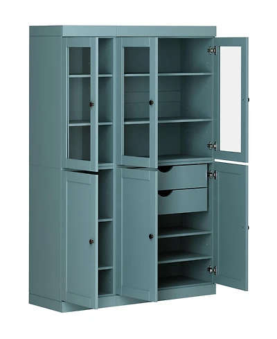 Palace Imports 100% Solid Wood 48.5" Pantry Cabinet with Clear Glass, Shaker Doors, 2-Drawers & Adjustable Shelves