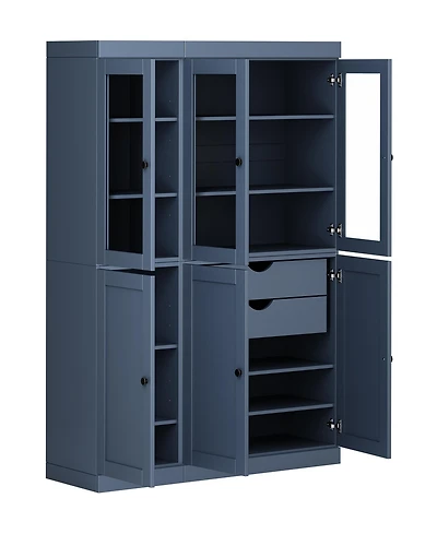Palace Imports 100% Solid Wood 48.5" Pantry Cabinet with Clear Glass, Shaker Doors, 2-Drawers & Adjustable Shelves