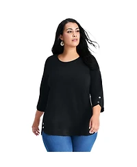 Avenue Women's Plus Sabrina Btn Dtl 3/4 Slv Top