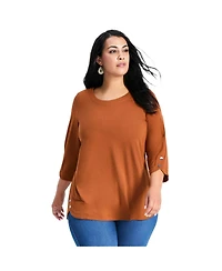 Avenue Women's Plus Sabrina Btn Dtl 3/4 Slv Top