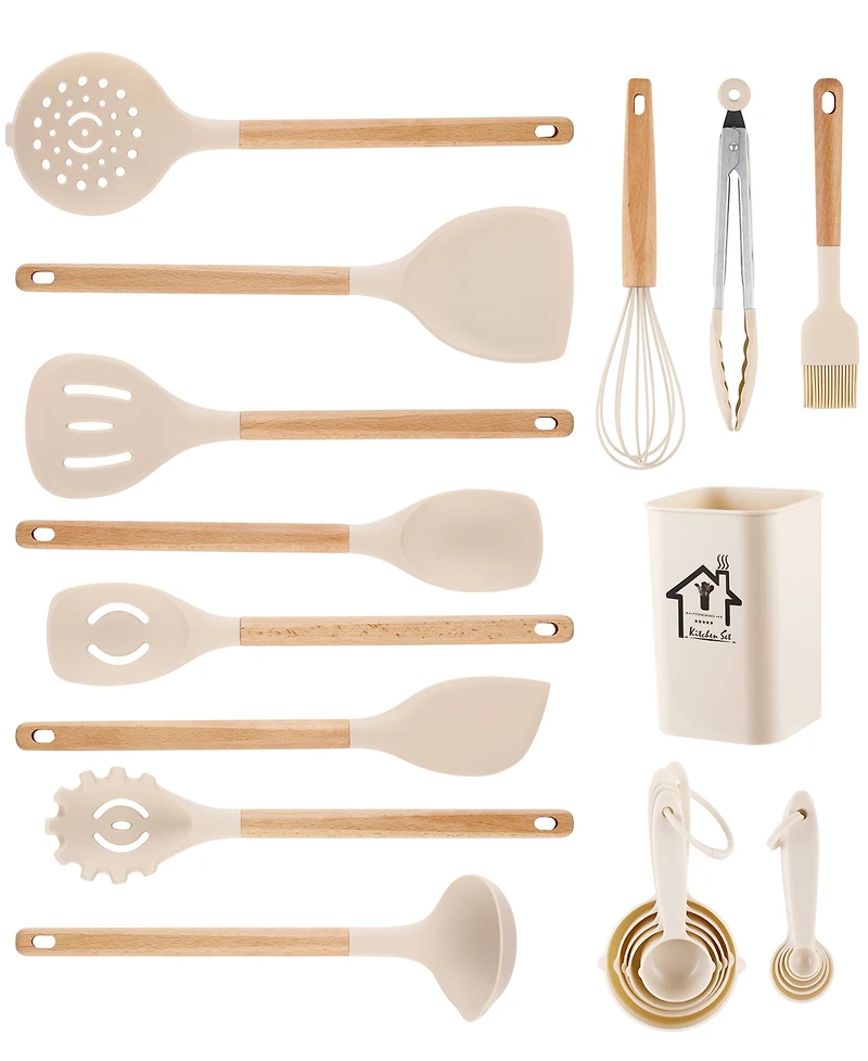 Sugift 9-Piece Natural Teak Wooden Kitchen Utensils Set