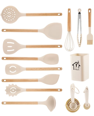 Sugift 9-Piece Natural Teak Wooden Kitchen Utensils Set