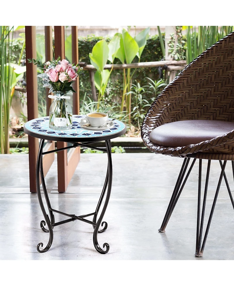 Sugift Outdoor Indoor Steel Accent Plant Stand Cobalt Table-Blue