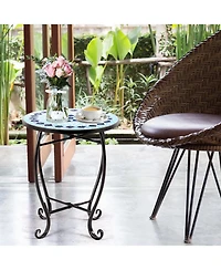 Sugift Outdoor Indoor Steel Accent Plant Stand Cobalt Table-Blue