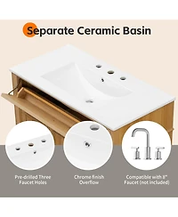 Boyel Living 36" Bathroom Vanity with Sink, Wood Vanity Cabinet with Flip-Out Drawer, Solid Wood & Mdf, Elegant Rubber Wood Handles