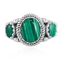 American West Jewelry Sterling Silver Malachite 3-Stone Ring