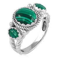 American West Jewelry Sterling Silver Malachite 3-Stone Ring