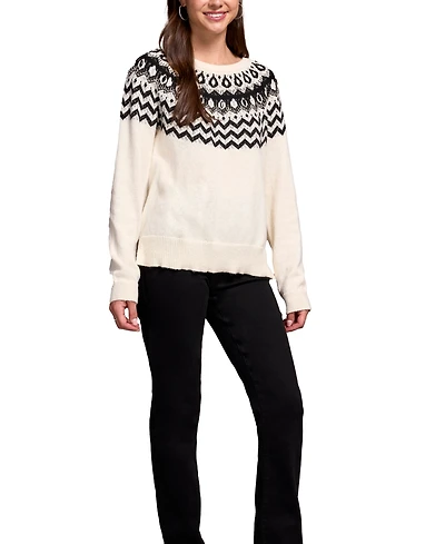 Tribal Women's Soft Beaded Fair Isle Scoop Neck Sweater