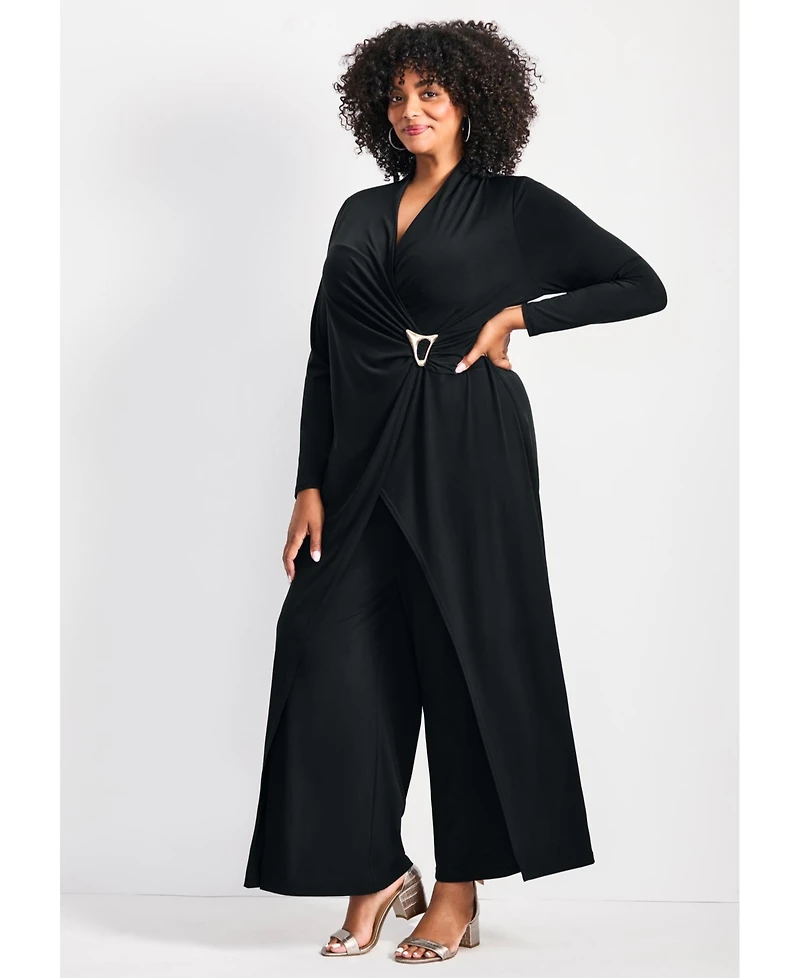 Avenue Women's Plus Glamour Wrap Front Jumpsuit