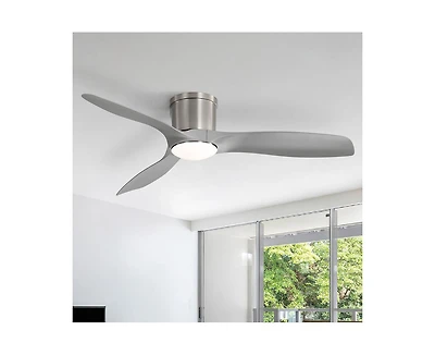 Sofucor 52-inch Modern Sand Nickel 3-Blade Flush Mount with Led Lights and Remote Control
