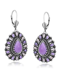 American West Jewelry Sterling Silver Phosphosiderite, Rhodochrosite, and Amethyst Cluster Pear Shaped Dangle Earrings