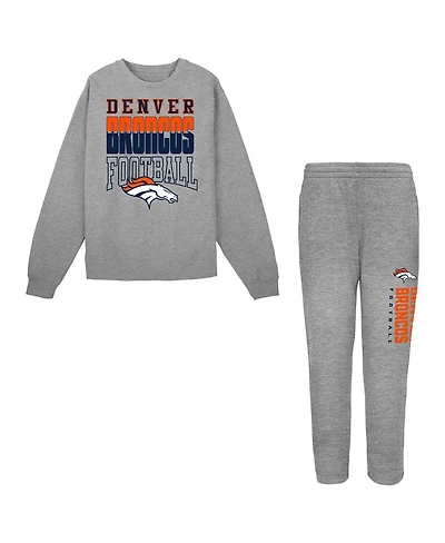 Outerstuff Toddler 2-Piece Gray Denver Broncos Crewneck Sweatshirt and Pants Set