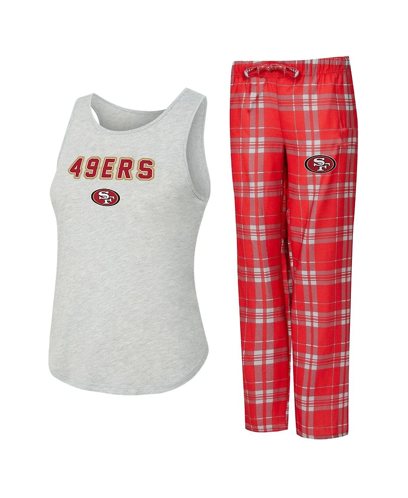 Concepts Sport Women's 2-Piece Heather Gray/Scarlet San Francisco 49ers Regulate Plaid Tank Top and Pants Sleep Set