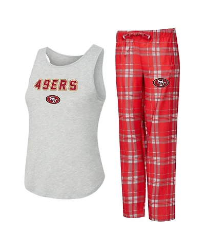 Concepts Sport Women's 2-Piece Heather Gray/Scarlet San Francisco 49ers Regulate Plaid Tank Top and Pants Sleep Set