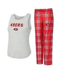 Concepts Sport Women's 2-Piece Heather Gray/Scarlet San Francisco 49ers Regulate Plaid Tank Top and Pants Sleep Set