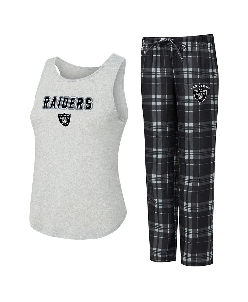 Concepts Sport Women's 2-Piece Heather Gray/Black Las Vegas Raiders Regulate Plaid Tank Top and Pants Sleep Set