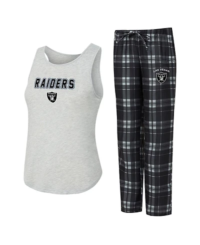 Concepts Sport Women's 2-Piece Heather Gray/Black Las Vegas Raiders Regulate Plaid Tank Top and Pants Sleep Set