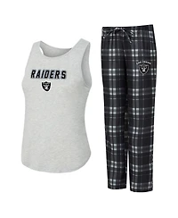 Concepts Sport Women's 2-Piece Heather Gray/Black Las Vegas Raiders Regulate Plaid Tank Top and Pants Sleep Set