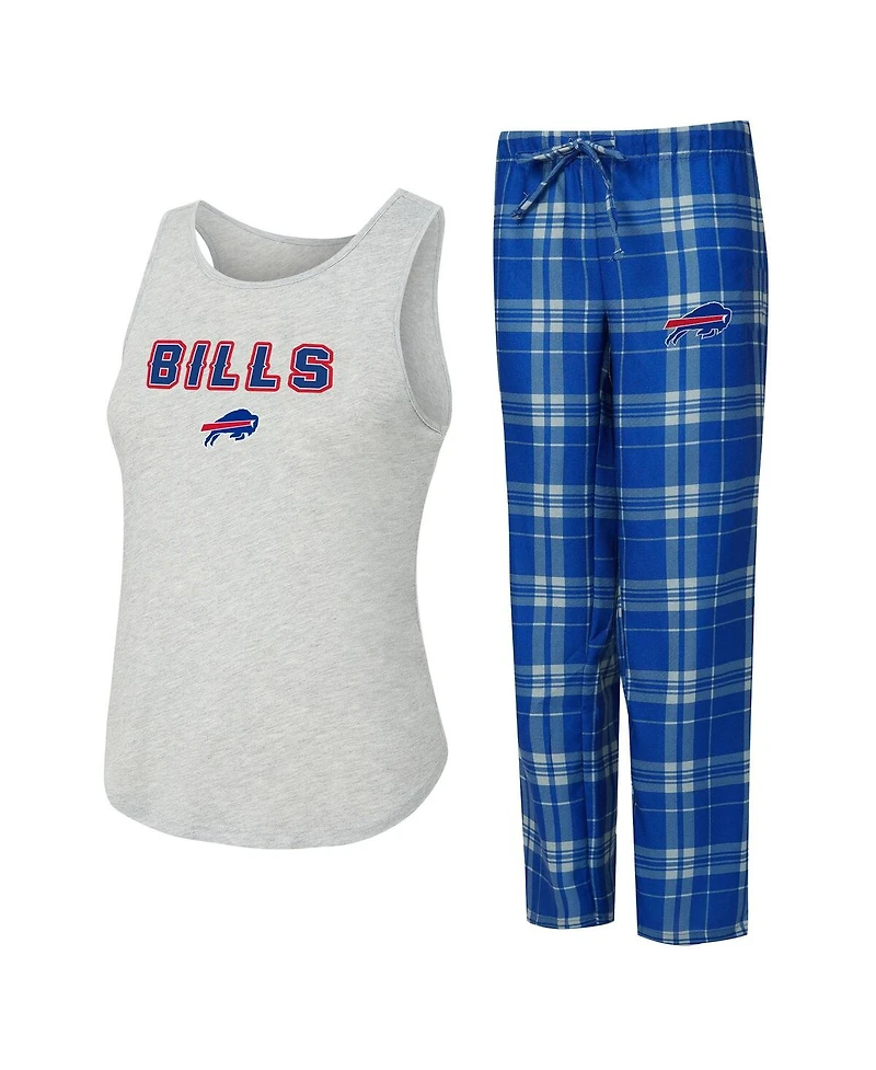 Concepts Sport Women's 2-Piece Heather Gray/Royal Buffalo Bills Regulate Plaid Tank Top and Pants Sleep Set