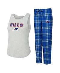 Concepts Sport Women's 2-Piece Heather Gray/Royal Buffalo Bills Regulate Plaid Tank Top and Pants Sleep Set