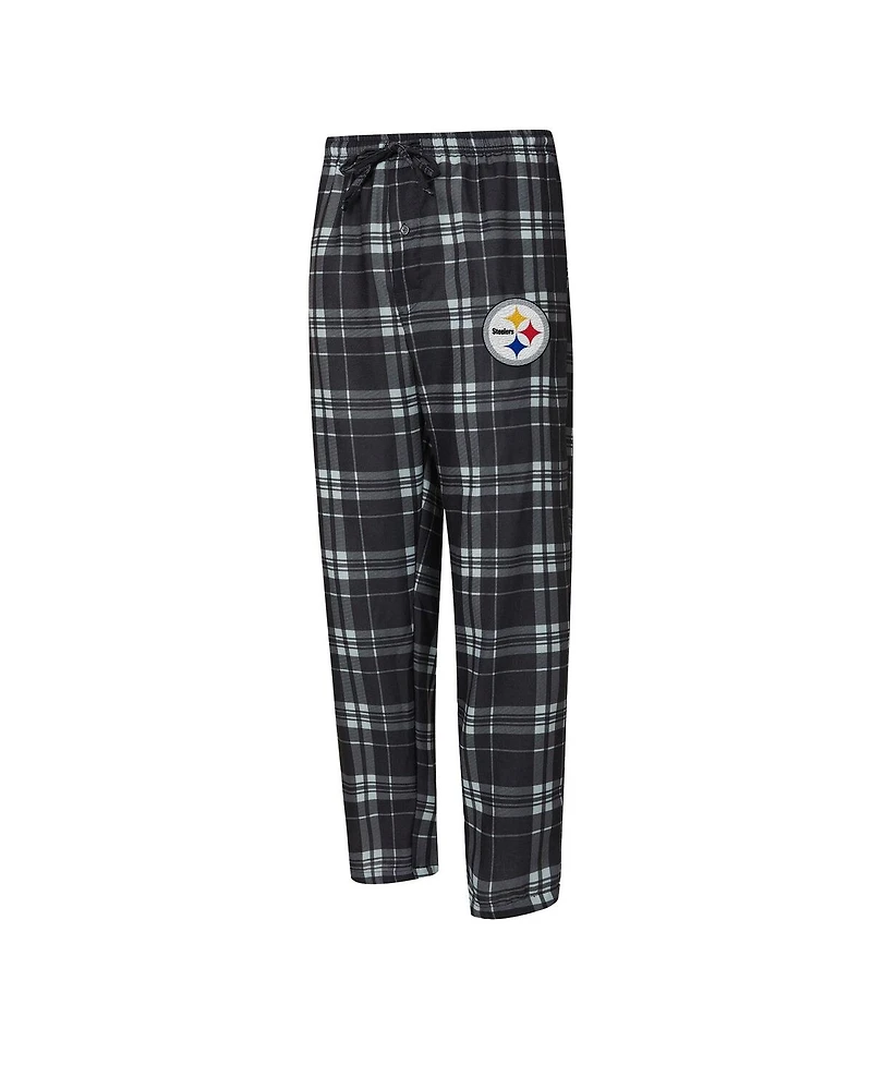 Concepts Sport Men's 2-Piece Black/Gray Pittsburgh Steelers Regulate Long Sleeve T-Shirt and Plaid Pant Set