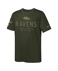 Nike Big Boys and Girls Olive Baltimore Ravens 2025 Salute to Service Sideline Dri-fit T-Shirt