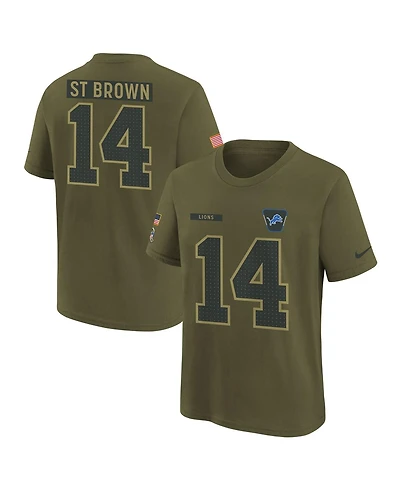 Nike Big Boys and Girls Amon-Ra St. Brown Olive Detroit Lions 2025 Salute to Service Name Number T-Shirt