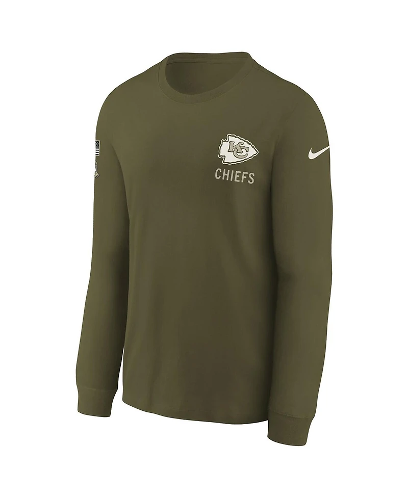 Nike Big Boys and Girls Olive Kansas City Chiefs 2025 Salute to Service Sideline Dri-fit Long Sleeve T-Shirt