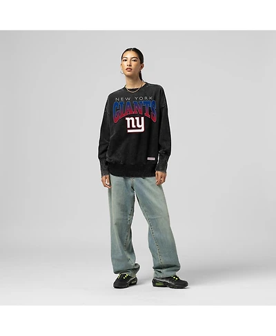 Women's Black New York Giants Delineate Mineral Wash Crewneck Sweatshirt