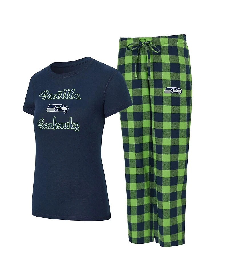 Concepts Sport Women's 2-Piece College Navy/Neon Green Seattle Seahawks Plus Avondale T-Shirt and Pants Flannel Pj Set