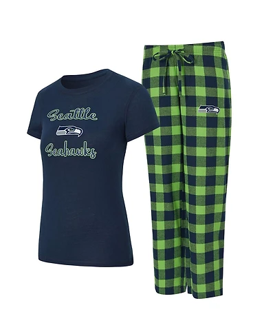 Concepts Sport Women's 2-Piece College Navy/Neon Green Seattle Seahawks Plus Avondale T-Shirt and Pants Flannel Pj Set